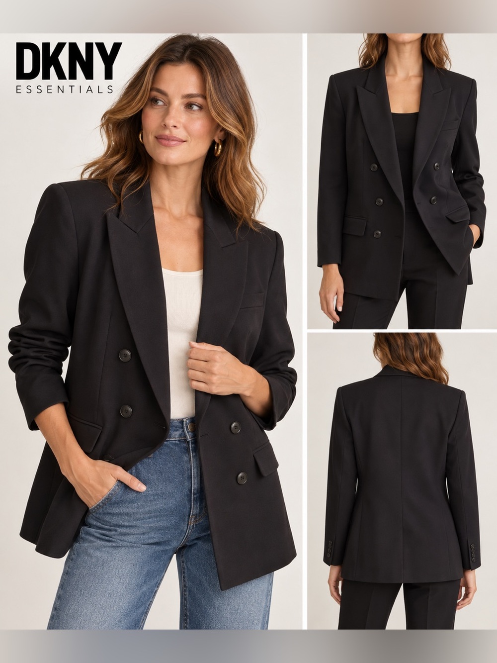 Women’s DKNY Essentials Black Double Breasted Blazer Jacket Size 10
